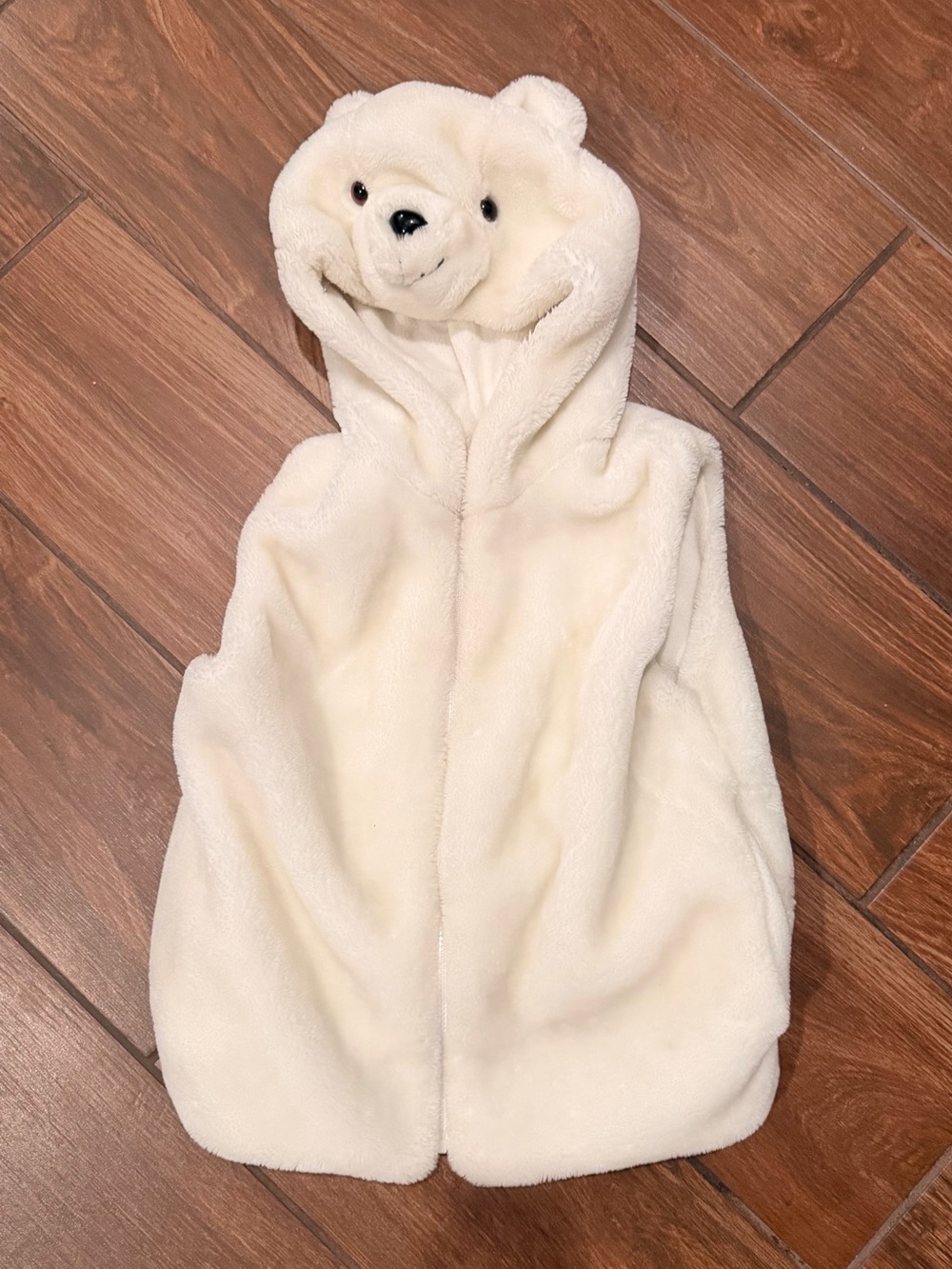 Plush Polar Bear Hooded Kids winter Vest, full zipper, size youth XL